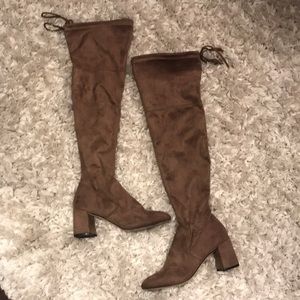 Taupe thigh high boots